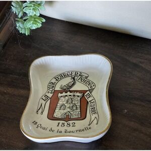 Vintage Longchamp France La Tour d'Argent Ashtray Dish Gold Trim Paris
